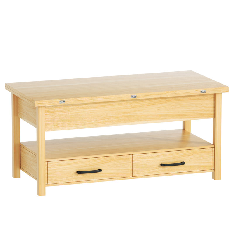 Lift Top Coffee Table, 3-in-1 Multifunctional Coffee Table with Drawers and Hidden Compartments