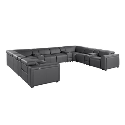 Top Grain Italian Leather 12-Piece U-Shaped Modular Power Reclining Sectional With 4 Power Recliners & Power Headrests