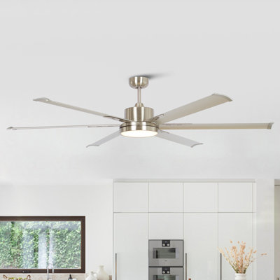 Modern 65" Crewe Standard LED Ceiling Fan with Remote Control and Glass Shade, 6 Aluminum Blades 