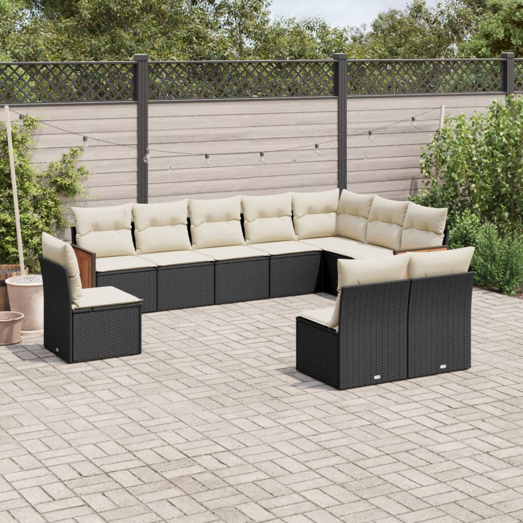 Vidaxl 10-Tlg. Garten-Sofagarnitur Mit Kissen Schwarz Polyrattan