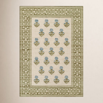 Anders Green Floral Wool Rug