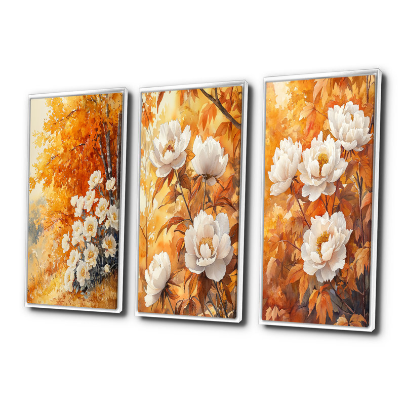 Pe pivoines par l'érable d'automne - Collection d'impressions sur toile, H 40 po x l 60 po, Impression encadrée flottante