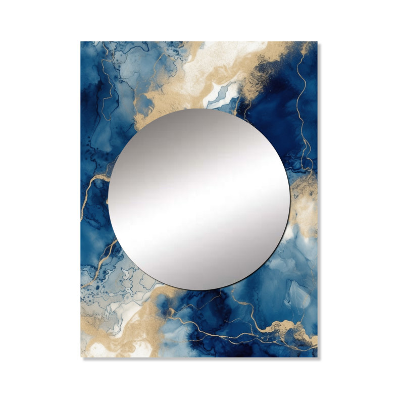 «Lanese Blue and White Abstracted liquid Art III», grand miroir mural à encre liquide abstraite, miroir décoratif moderne et contemporain, impression d'art en métal