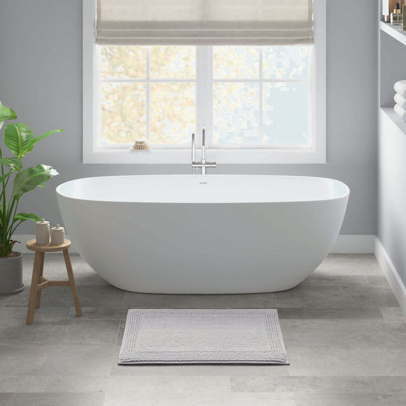 1 tapis de bain réversible 100% coton touffeté 3000 g / m², L 60 po x l 24 po, Gris clair