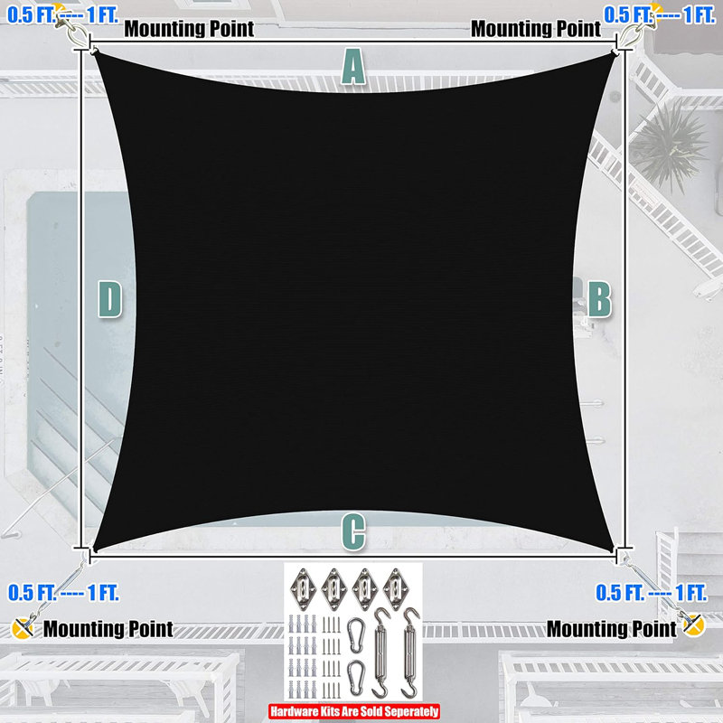 Voile d'ombrage carré Amgo, Noir, noir, noir, noir, 6 pi x 6 pi