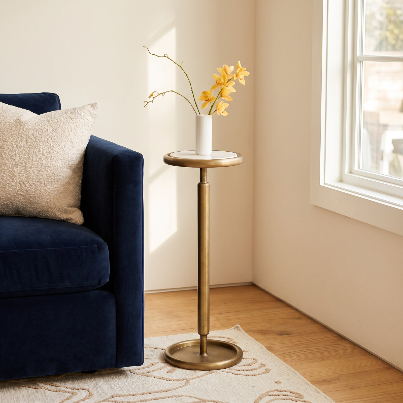 Connor 9" Genuine Marble End Table, Antique Brass