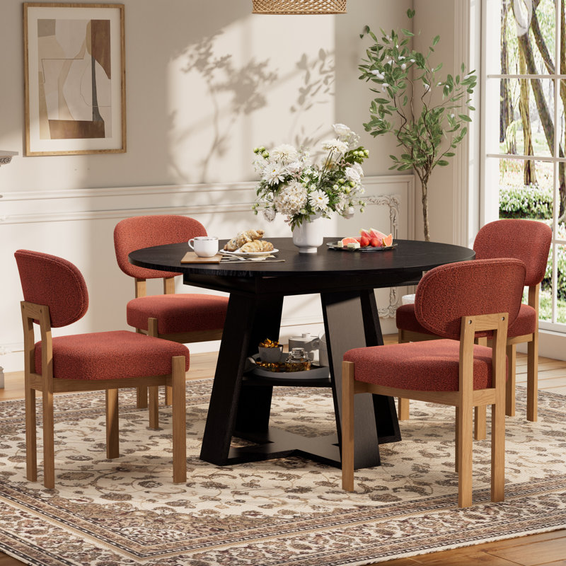 Ensemble de salle à manger multifonctionnel extensible de 43,3 po à 59 po avec tablette de rangement et chaises en tissu de chenille, table de salle à manger familiale peu encombrante