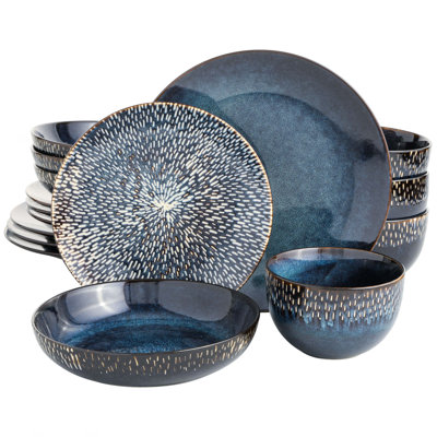 Gibson Elite Matisse 16-Piece Double Bowl Dinnerware Set, Service for 4 (16pcs)