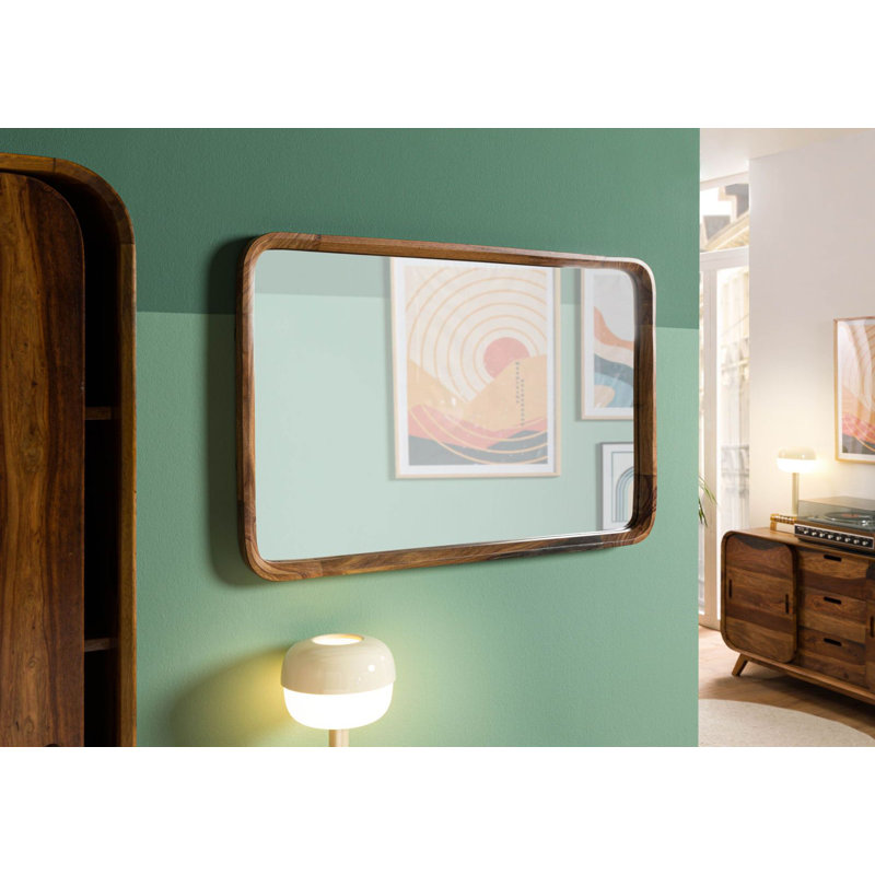 MAILAND Solid Wood Rectangle Mirror, Dark Brown