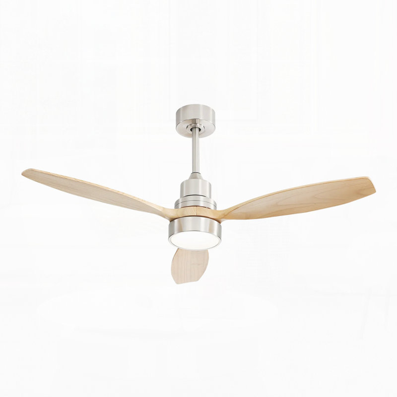 Ventilateur de plafond à DEL intégré de 52 pouces avec ensemble d'éclairage et télécommande pour le salon, Nickel brossé