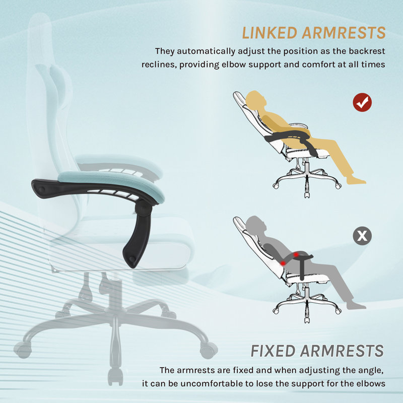 Gaming Chair With Pocket Spring Cushion, Massage Ergonomic Office Chair, Wide Padded Swivel Computer Chair With Massage Lumbar Pillow Footrest, 150kg Load, Mesh Fabric