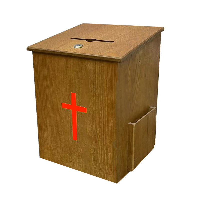 Boîte de collecte de fonds Wood Church, H 14,2 po x l 9,4 po x P 9,4 po, Beige / rouge