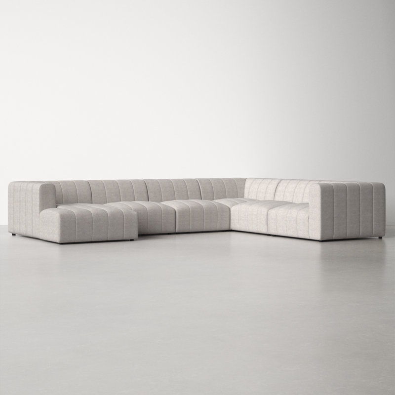 Bowry 6 - Piece Chaise Sectional, Reversible, Neutral Sandstone Polyester, 28" H x 157" W x 129" D