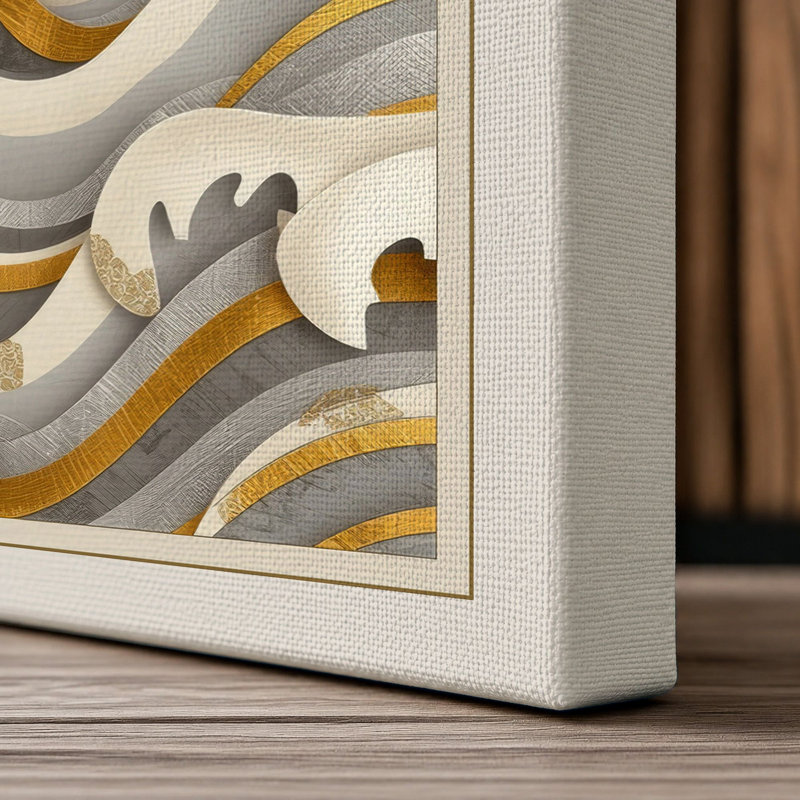 Sun Above Waves Japandi - Wrapped Canvas, 18x12 - 45.7 x 30.5 cm, Cream Border