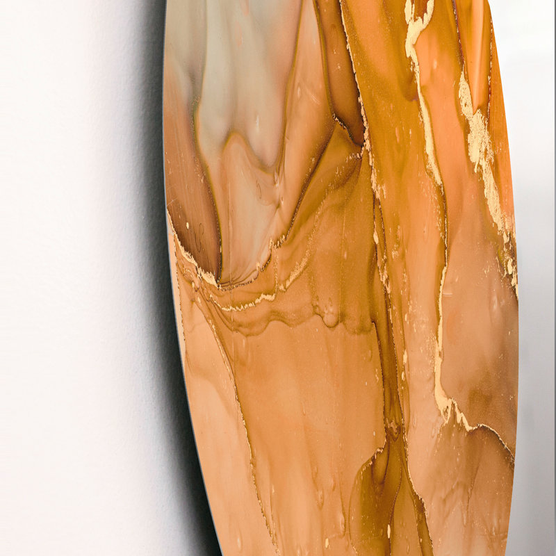 «Brown Luxury Abstract Fluid Art III», art mural moderne en métal, H 23 po x l 23 po x P 1 po