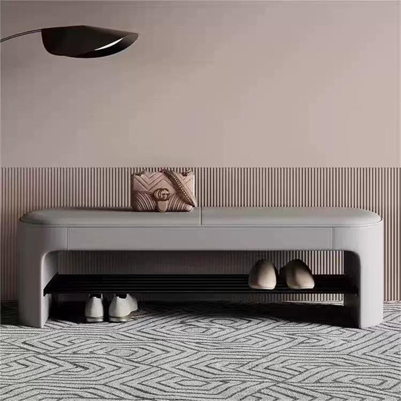 Banc de rangement pour chaussures en cuir gris, H 16,93 po x l 47,24 po x P 15,75 po, Gris
