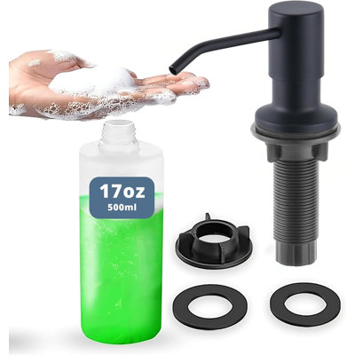 Ensemble de distributeur de savon ou de lotion pour évier de cuisine intégré SBEN, acier inoxydable, pompe noir mat, bouteille en PET de 17 oz, tête en ABS durable, rotation à 360 ° (noir mat)
