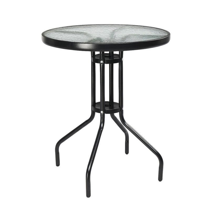 23.6In. Round Patio Bistro Table With Tempered Glass Top