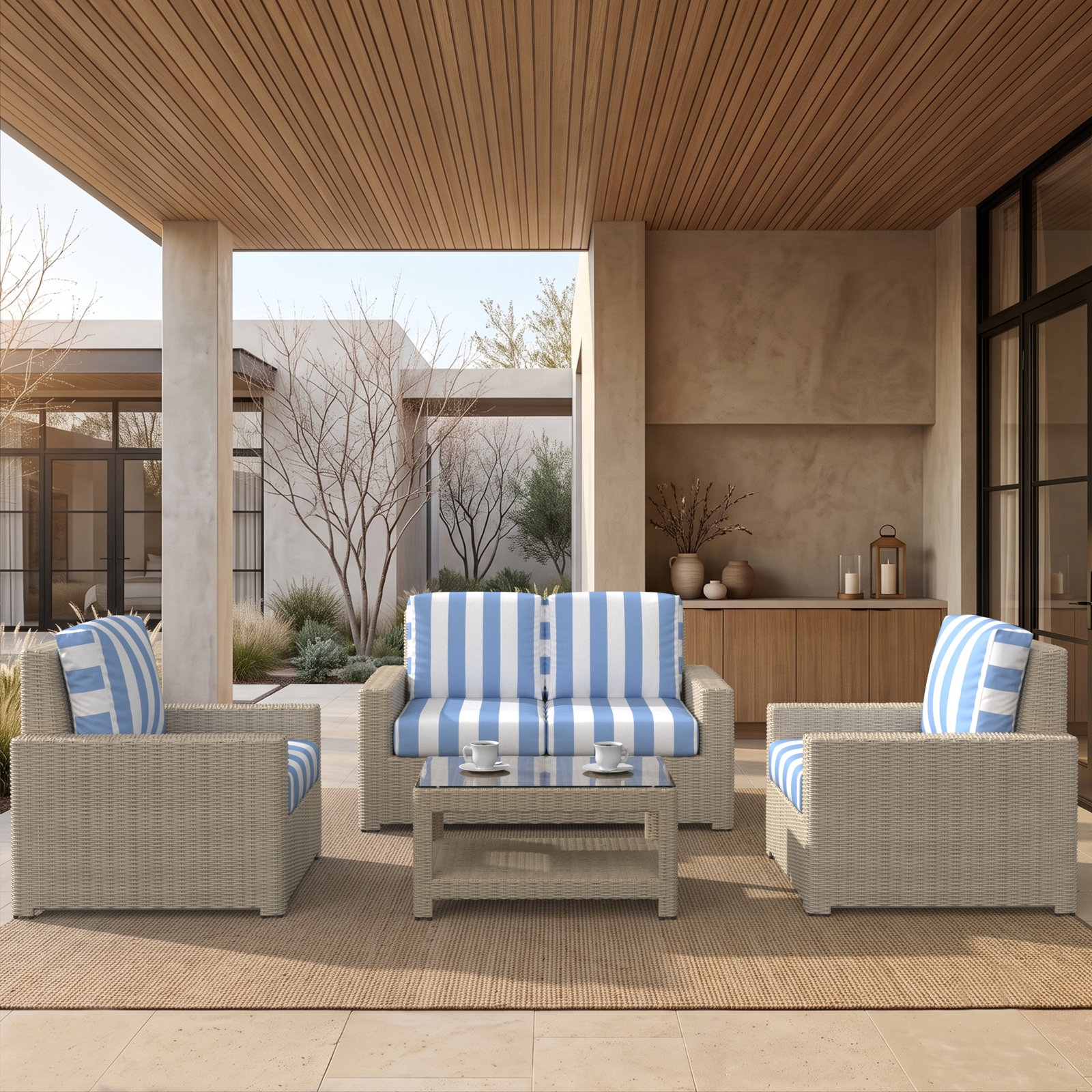 Henri 4-Person Sunbrella® Patio Seating Group, Sunbrella® Canvas Natural