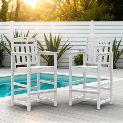 Patio Bar Stools Set Of 2 HDPE Tall Adirondack Chair Backrest Armrests & Footrests