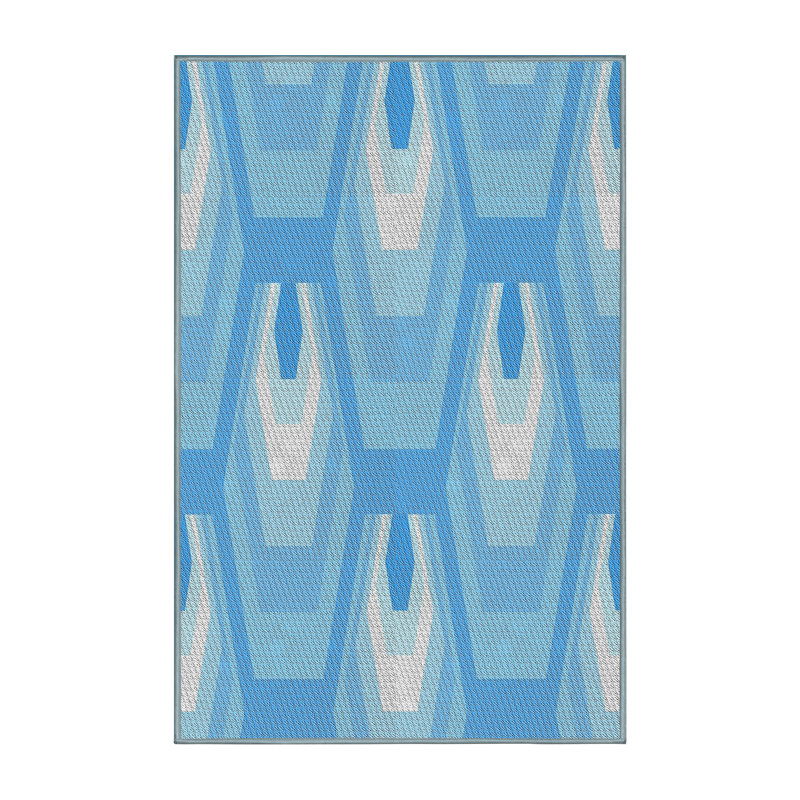 Tapis bleu à motif géométrique Kliebert, Rectangle 5 pi x 7 pi