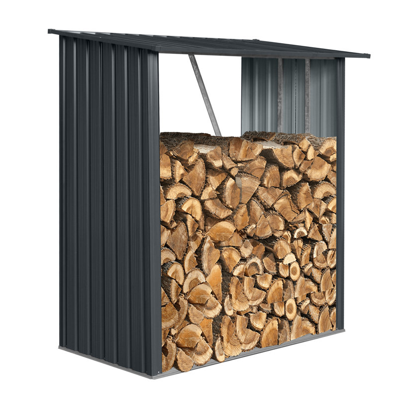 Black Galvanized Steel Outdoor Firewood Storage Shed