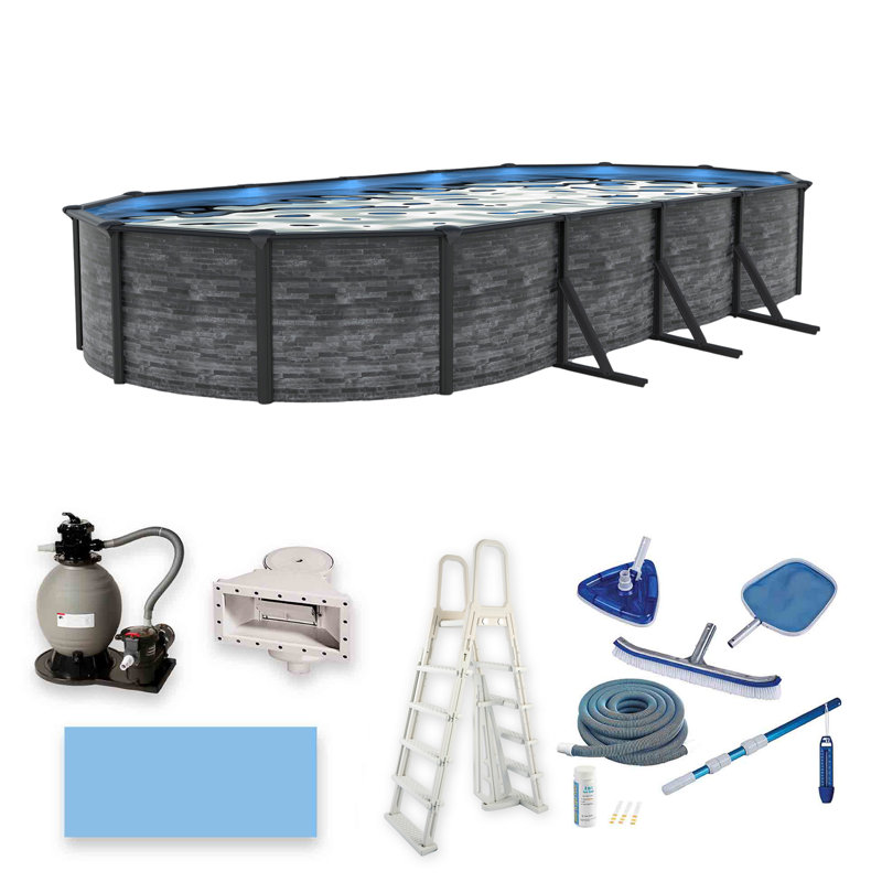 Piscine ovale en acier de 52 po de profondeur Montilla, L 52 po x l 30 po x H 15 po, Gris