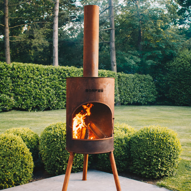 Triangle Steel Chimnea, 145cm H x 40cm W x 40cm D, Orange