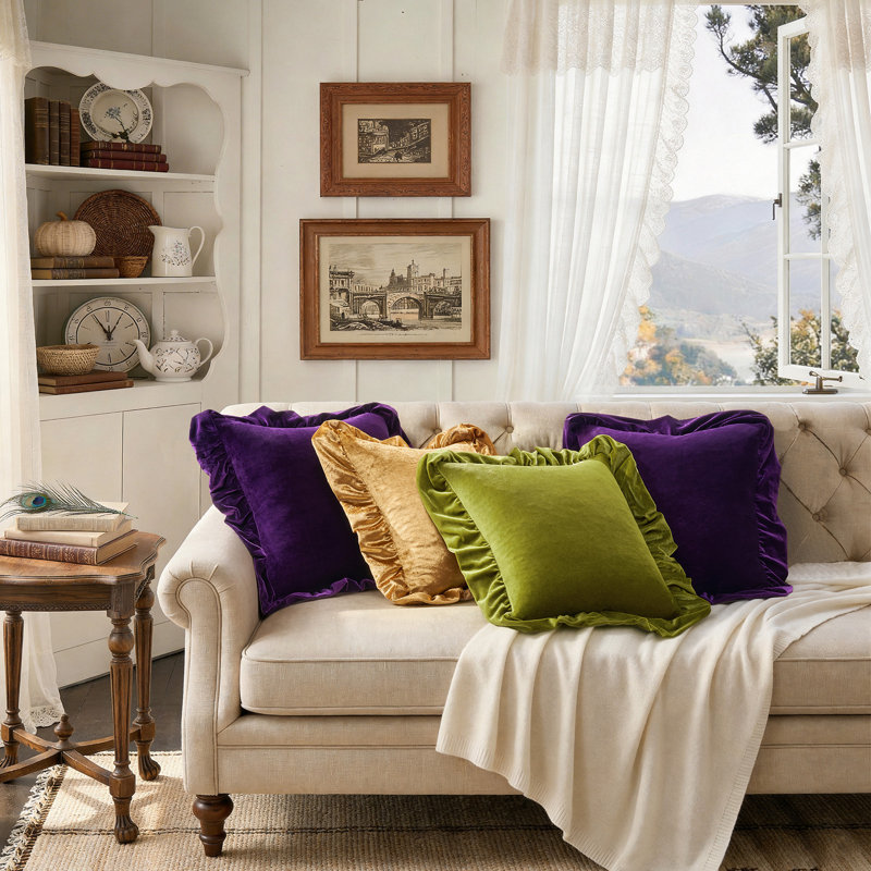 Housses de coussin décoratives à volants en velours doux, housses de coussin décoratives pour canapé et salon, Carré 20 po
