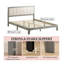 Structure de lit plateforme tapissier avec lattes en bois, grand lit, tissu beige et gris
