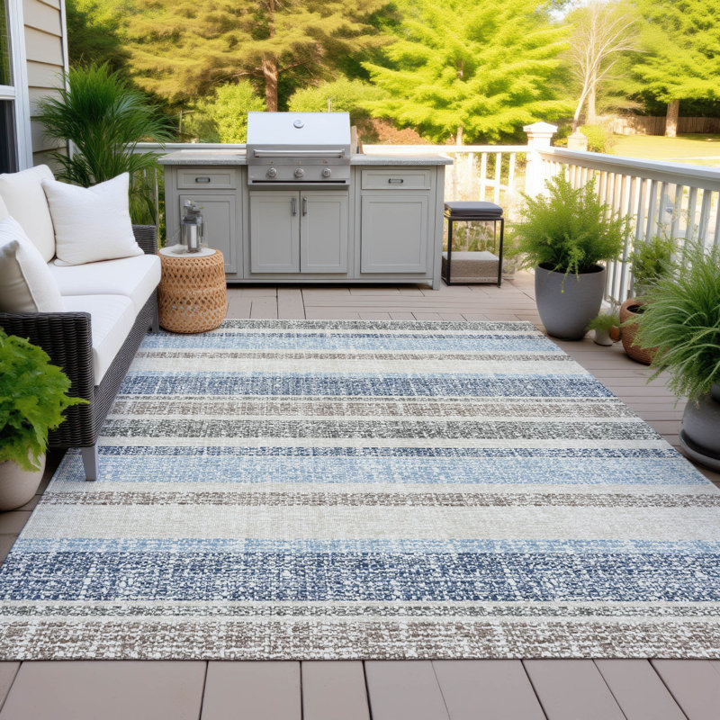 Tapis bleu marine Xhevrie intérieur / extérieur lavable à la machine, Rectangulaire 3 pi x 5 pi
