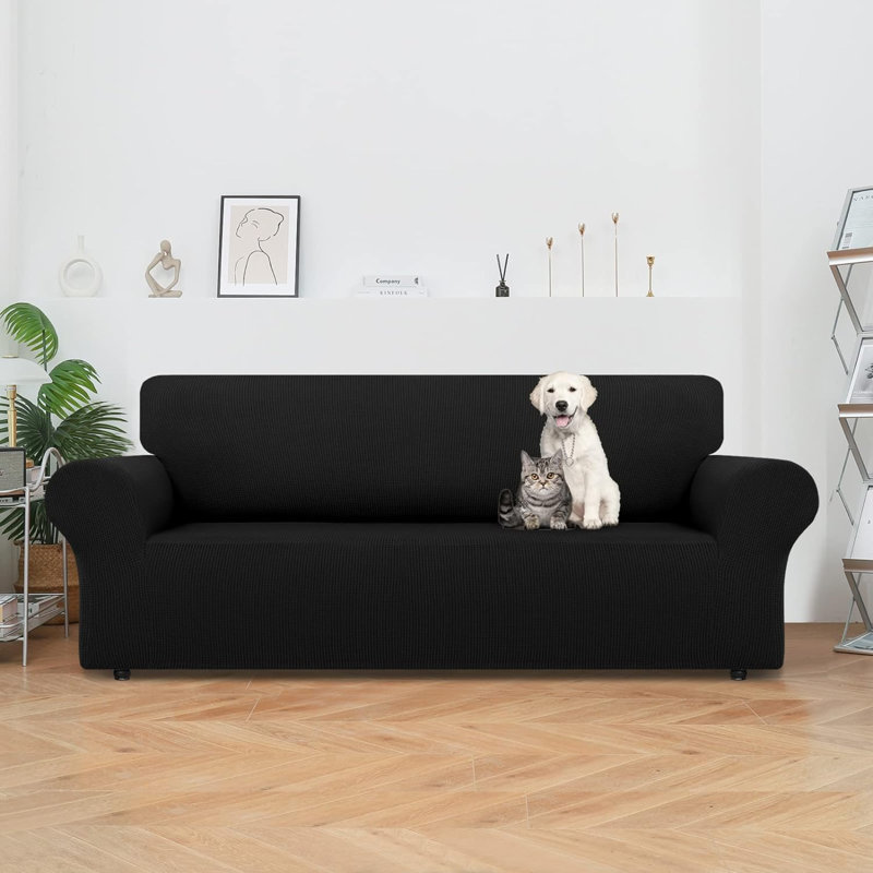 Housse pour canapé à coussins en T, Polyester noir, H 40 po x l 110 po x P 40 po