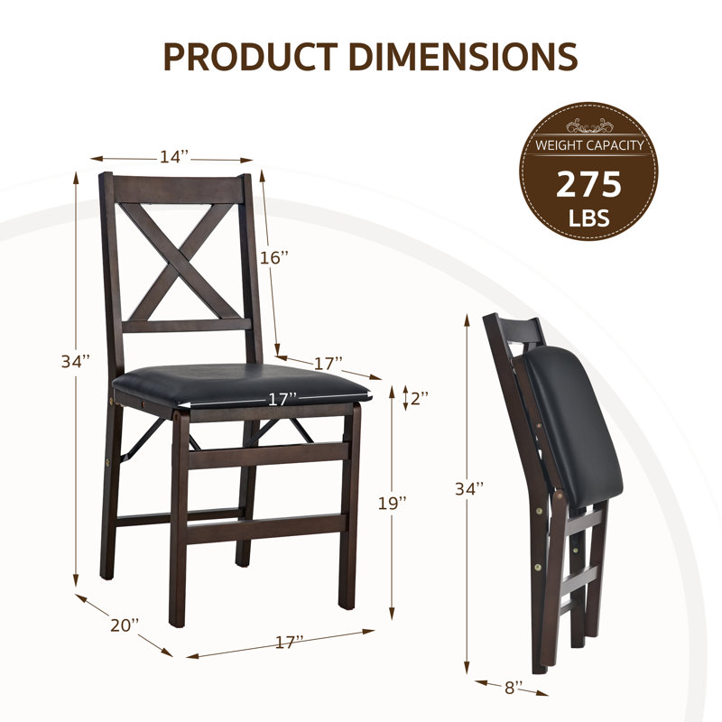 Chaises de salle à manger pliantes rembourrées et empilables avec structure en bois massif, Structure brun foncé / siège noir
