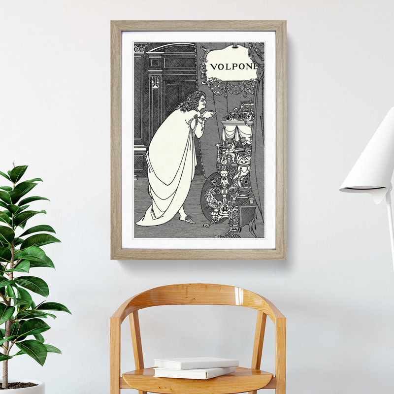 Volpone Adoring His Teasures by Aubrey Beardsley - Picture Frame Painting, Oak, 48cm H x 36cm W x 2cm D
