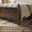 Structure de lit en bois massif avec tête de lit tapissier en lin, lit plateforme en bois avec lattes de bois, aucun sommier requis, assemblage facile, noyer-98972580