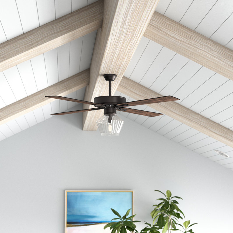 Drexel 52"W Remote Controlled Ribbed Clear Glass Shaded Ceiling Fan - Beachcrest Home