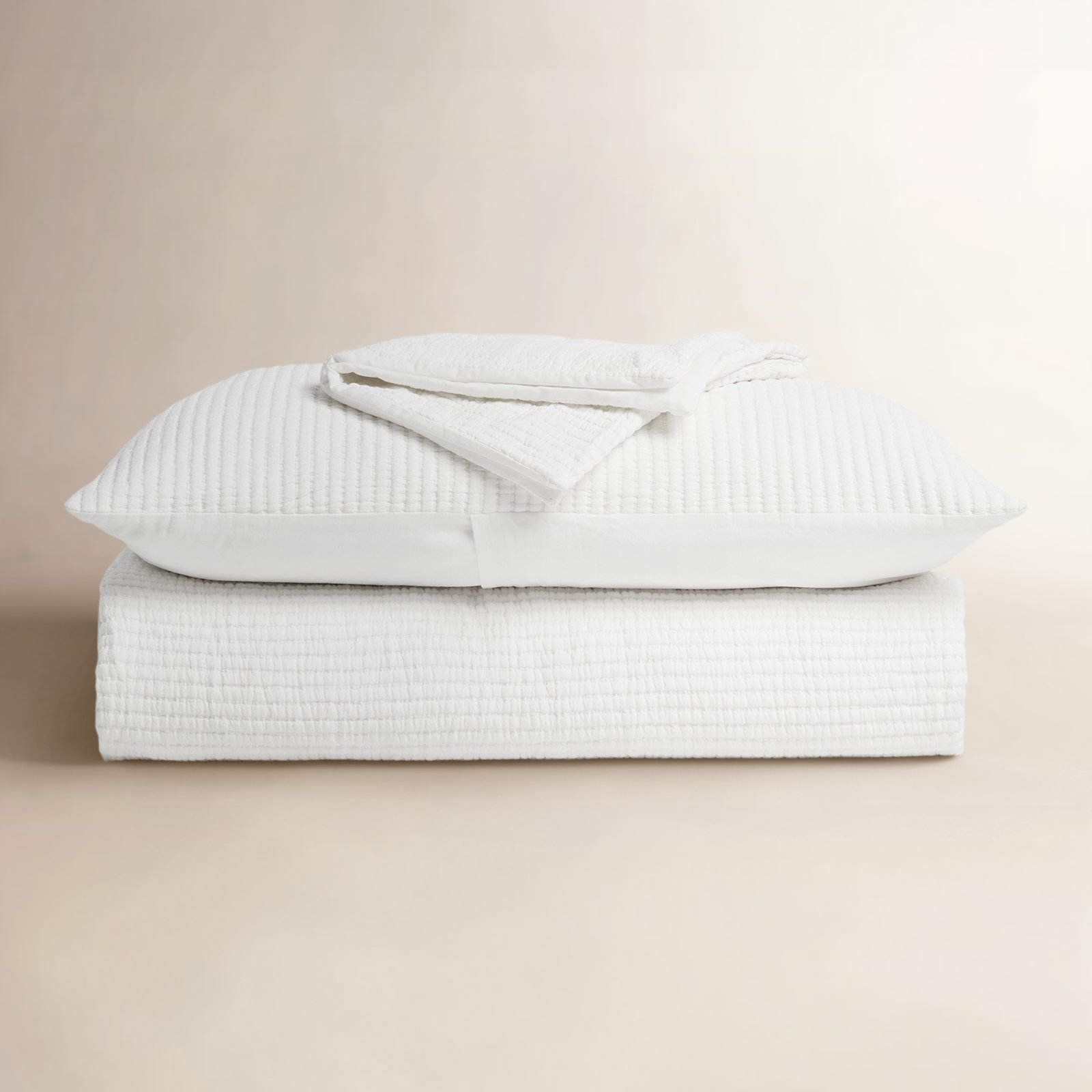 Cotton Gauze Coverlet Set, Ivory White, King Quilt + 2 King Shams