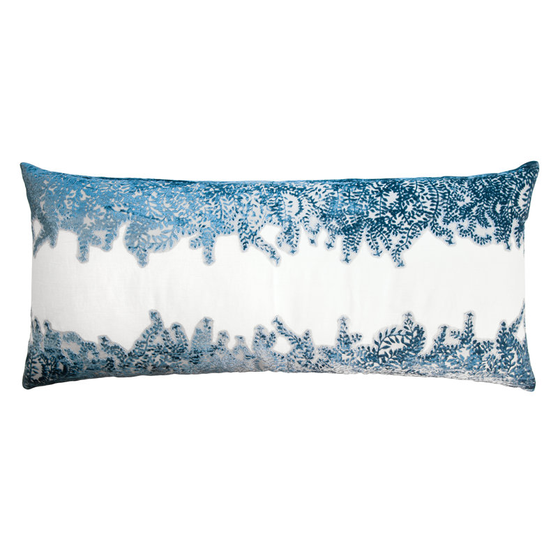 Ferns Floral Linen Throw Pillow, Azul, Rectangle 16" H x 36" W