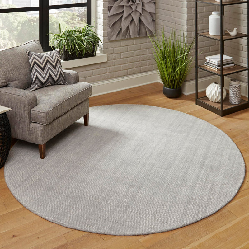 Tapis uni / rayé couleur gris-ivoire Manoir Liabah, Rond 3 pi 3 po