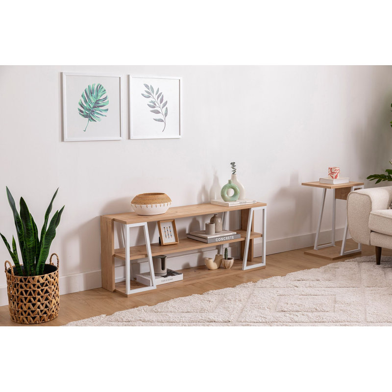 Meuble télé élégant avec structure en métal, finition saphir et blanc, 48,6 po x 11,8 po x 19,1 po | 100% panneau de particules enduit de mélamine, épaisseur: 0,7 pouce | Idéal pour les salons et les centres de divertissement, conception élégante et durable