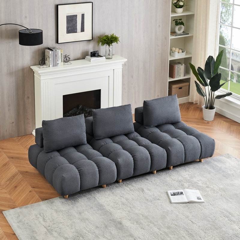 Gris avec longueur de 90 pouces, tissu et sièges spacieux pour un appartement, un bureau ou un salon, 3, Gris