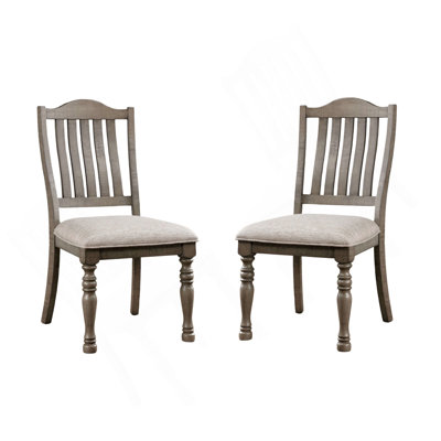 Transitional Style 2Pcs Side Chairs Antique Gray  Wood Gray Fabric Dining Room Furniture Chair Turned Legs