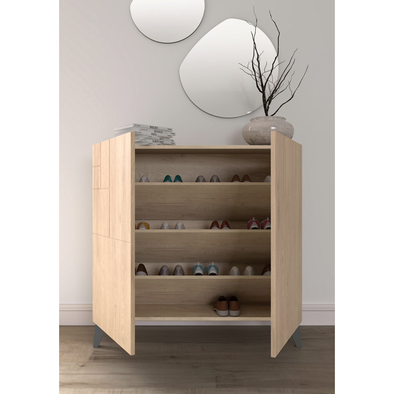 12 Pair Shoe Storage Cabinet, Light Oak/Graphite