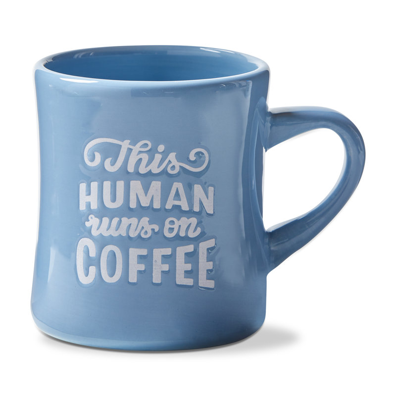 This Human Runs On Coffee Diner Mug Blue Ceramic Everyday 12 Oz