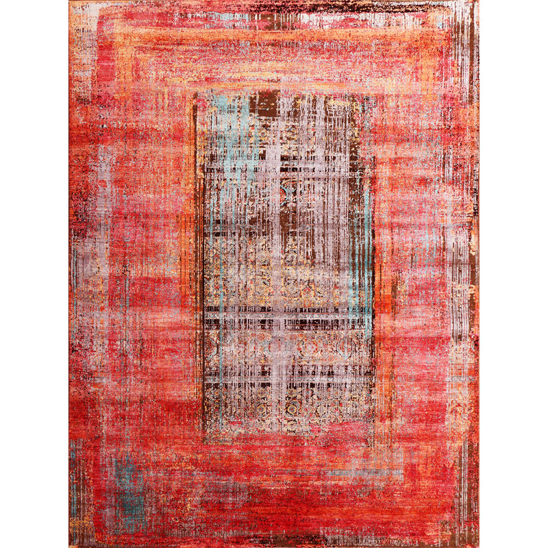 Hand Knotted Area Rug in Red/Brown, Rectangle 9' x 12'