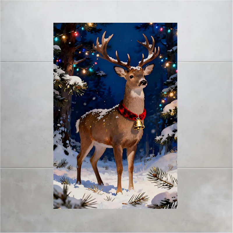 Art mural sur toile 24 "x 36" cerf avec cloche et guirlandes de lumières