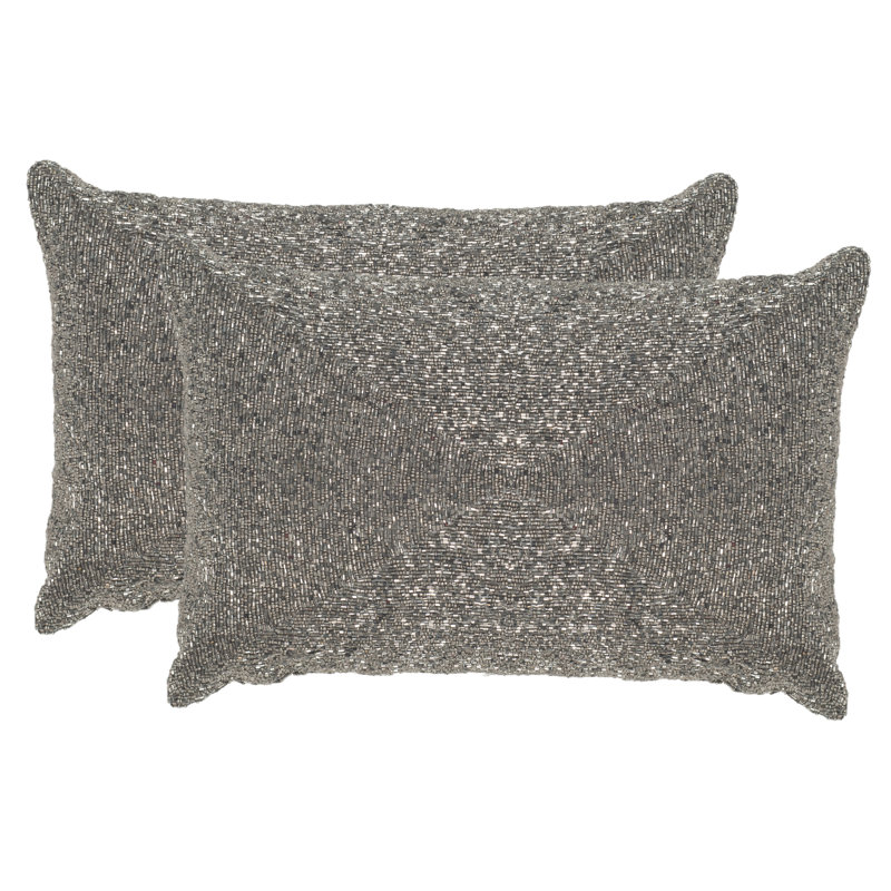 Sparkling Silver Beaded Feather Throw Pillow Set