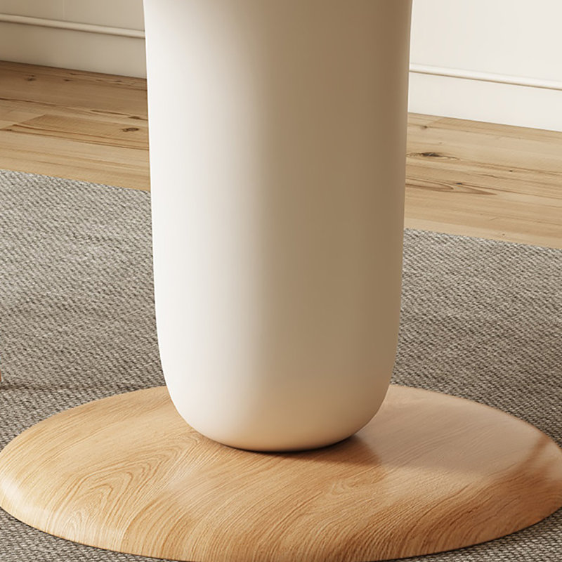 Creamy Round Dining Table with Wooden Accent, 29.5"H x 43.3"L x 43.3"W