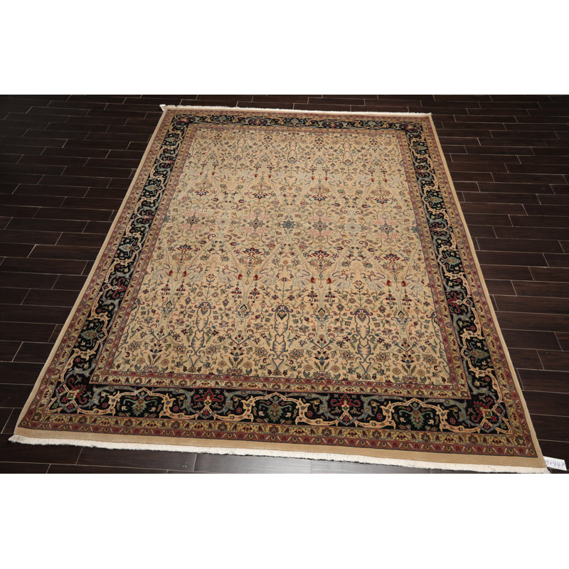 Tapis beige en laine noué à la main de conception unique 9 pi 1 po x 12 pi Elvyn