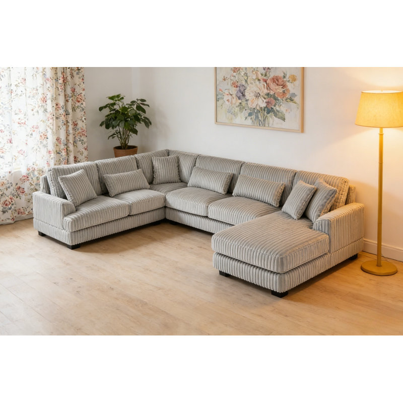 129" Oversized Sectional Sofa U-shaped Sofa Couch, Gray Corduroy